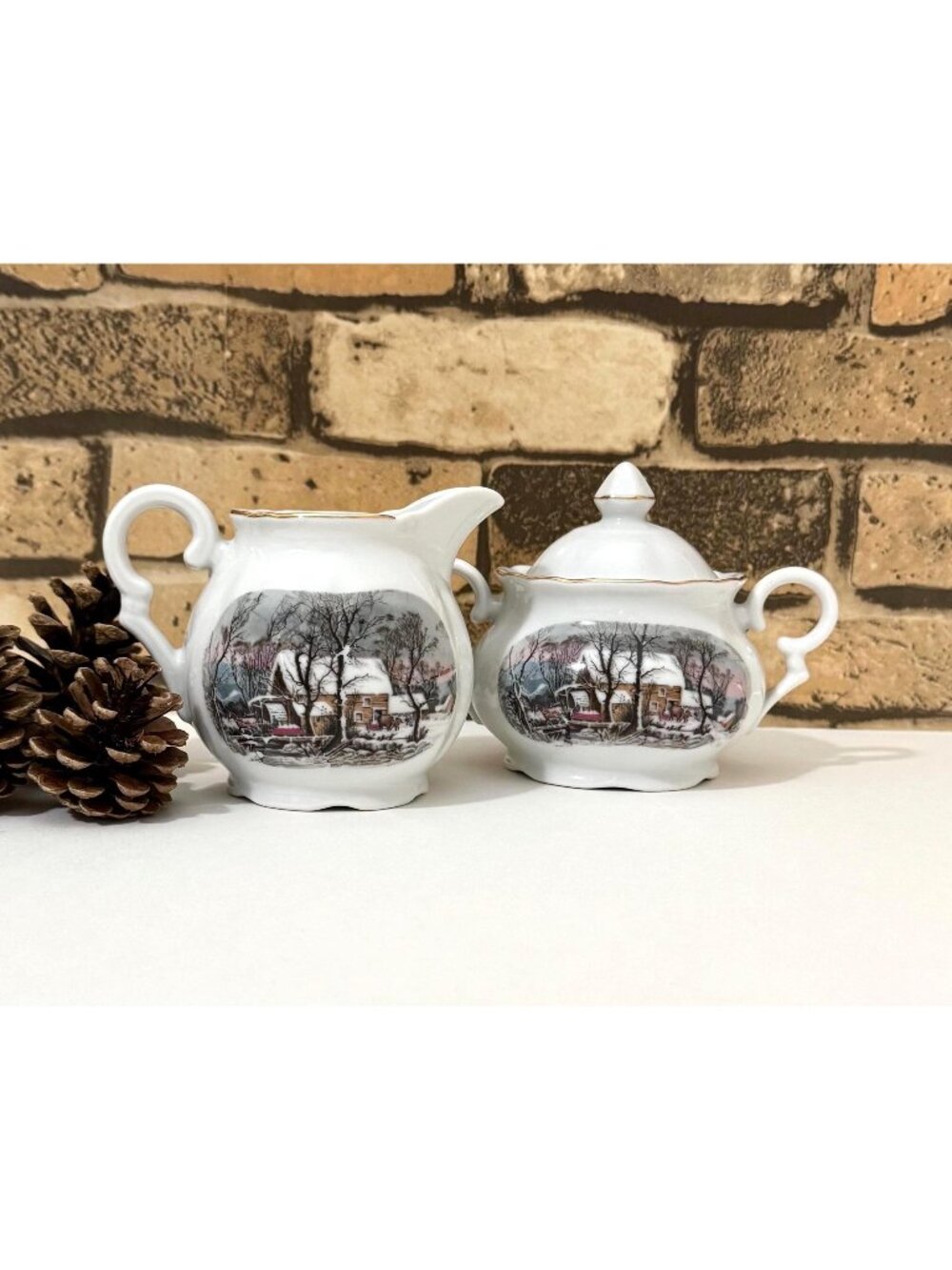 Vintage Avon Currier & Ives Creamer and Sugar Bowl Set